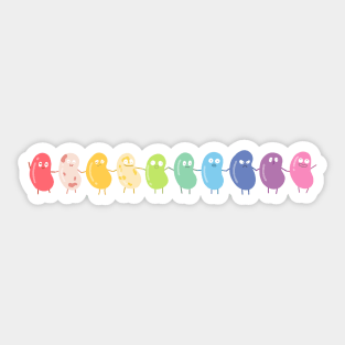 Cute rainbow coloured jelly beans holding hands Sticker